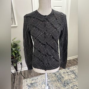 NWT Ann Taylor Loft Black/Tan Sequin Embellished Button Down Cardigan Size S